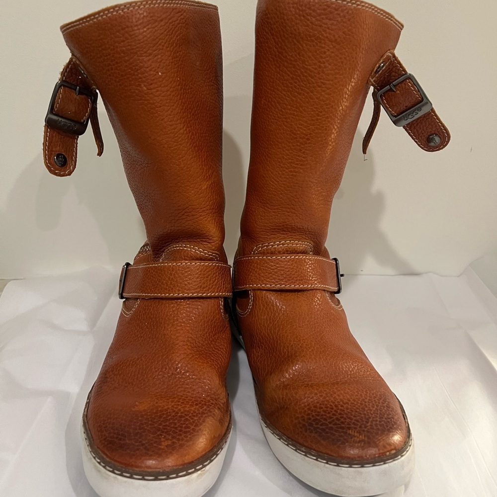 UGG ANDRA Brown Leather Buckle Boots (used but still good condition!)